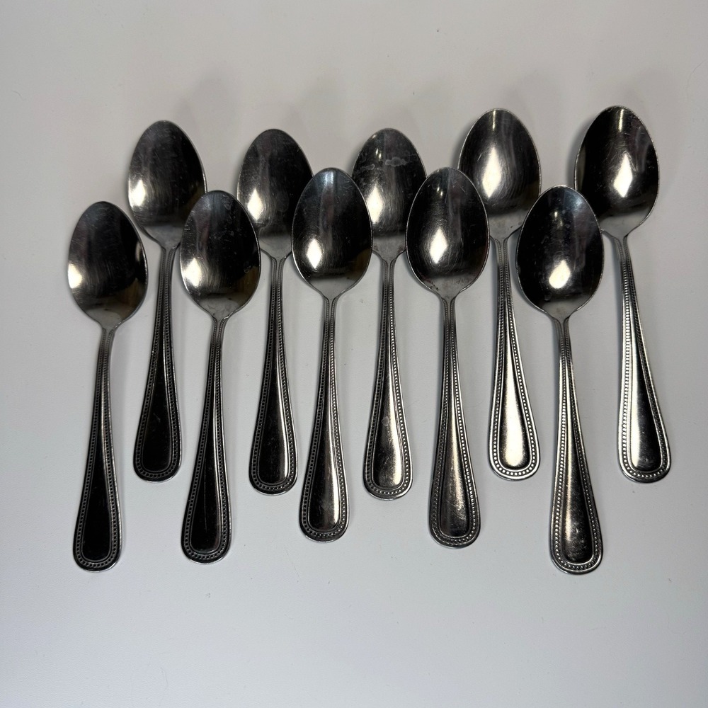Stainless Steel BEADED Lot of 10 Teaspoons Spoons Flatware‎ Unbranded China